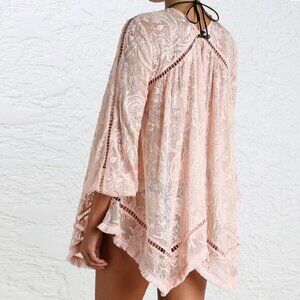 Zimmermann Henna Floating Sheer Fringe Blouse Top Rose Pink Size 0 XS b180e